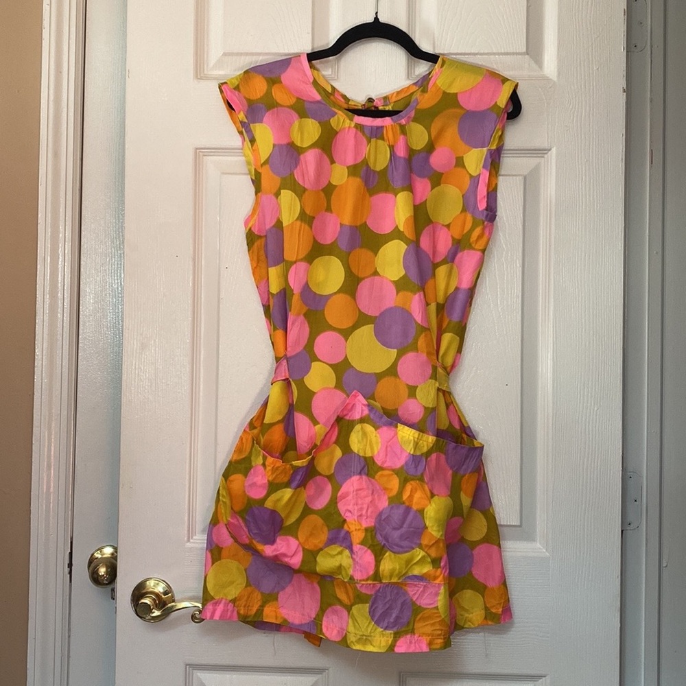 VTG 60’s Psychedelic Circle Bold Pattern Apron Dress - Picture 4 of 8